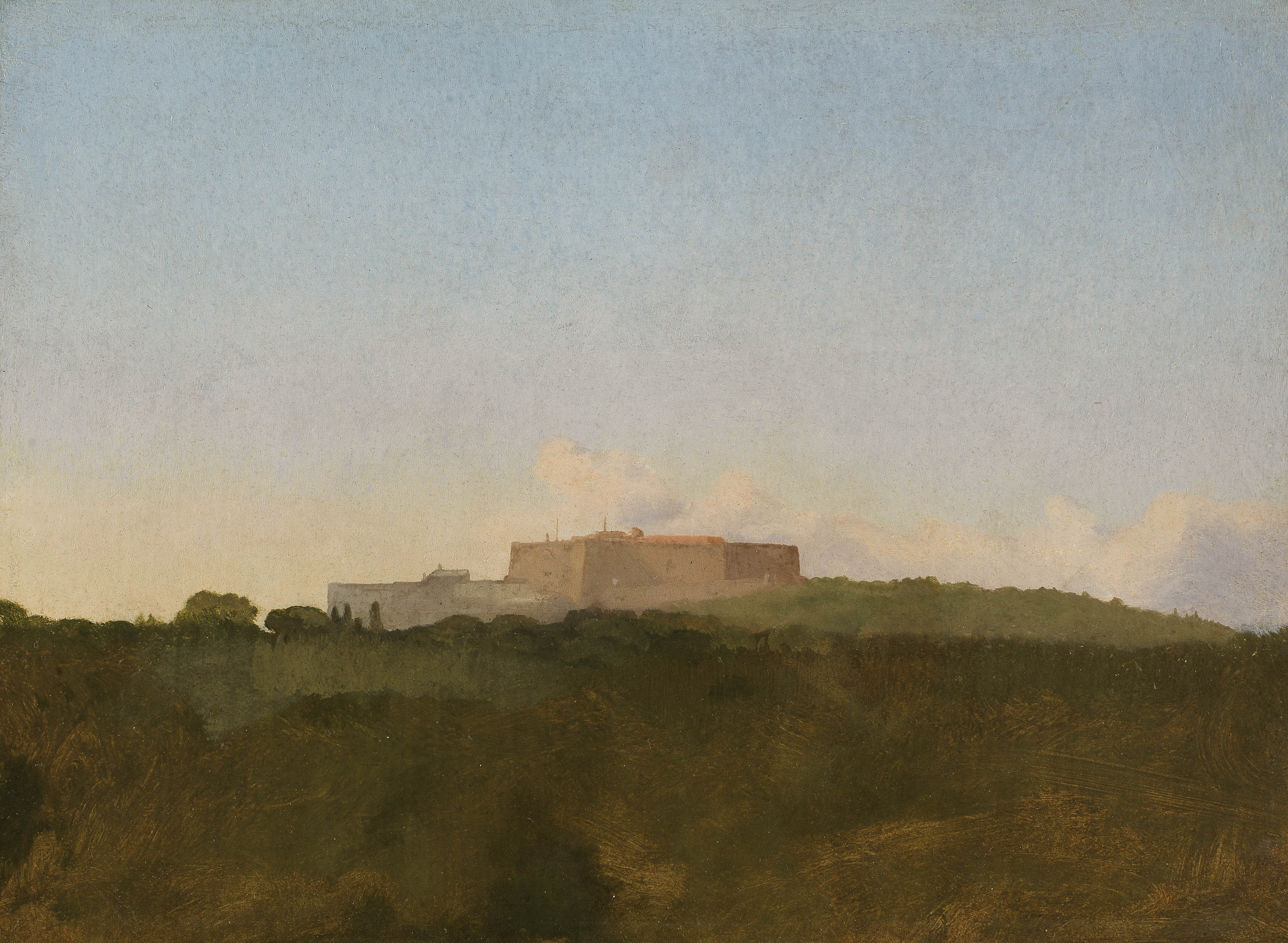 Edgar Degas (Parijs 1834 – 1917 Parijs), Castel Sant'Elmo, uit Capodimonte, ca. 1856. Olieverf op papier, gemonteerd op canvas. 20 × 27 cm. The Fitzwilliam Museum, Cambridge, aangekocht met hulp van de Gow, Cunliffe en Perceval Funds, met bijdragen van het National Art-Collections Fund en de Museums and Galleries Commission/Victoria and Albert Purchase Grant Fund, inv. PD .18-2000