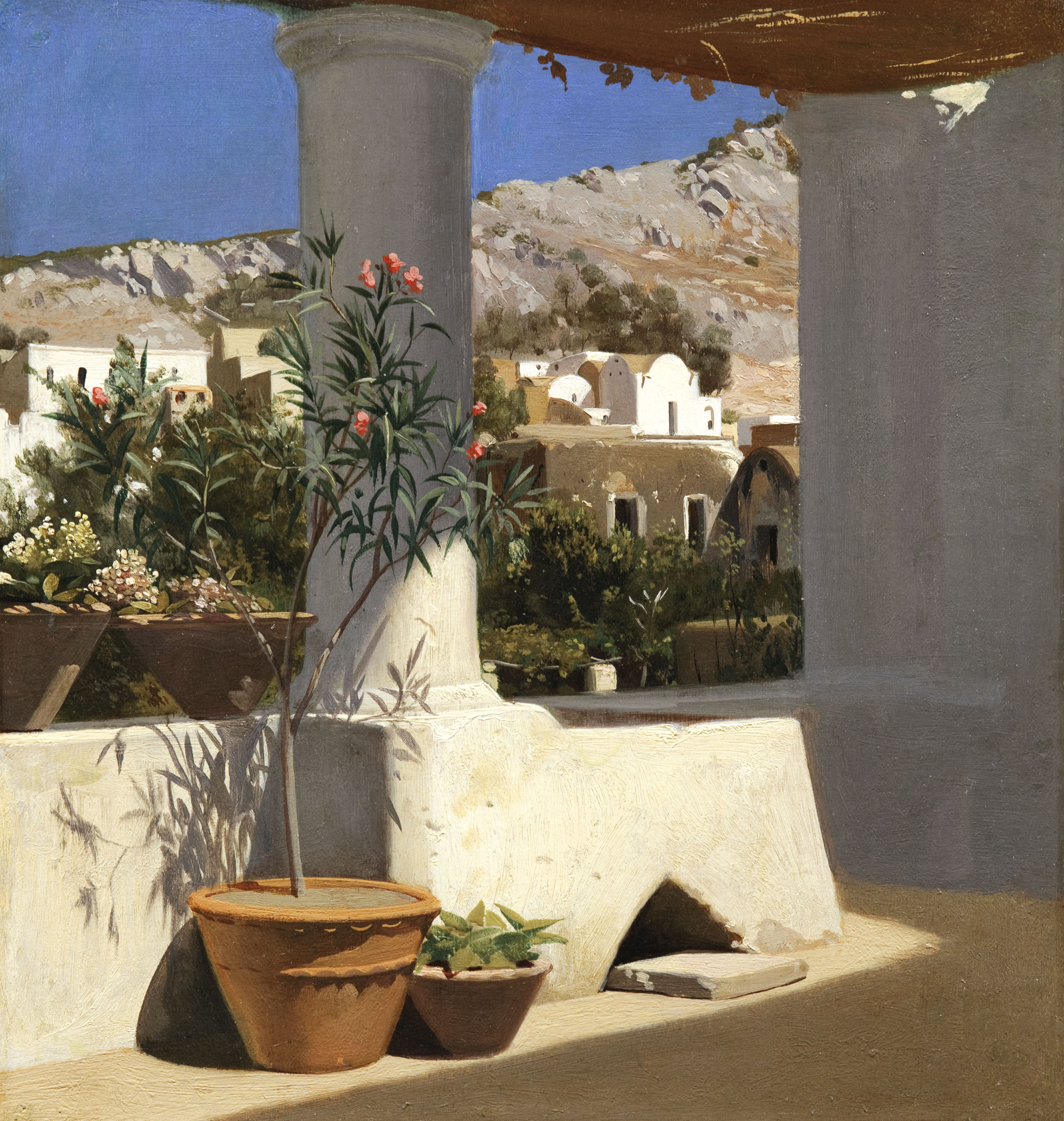 Anoniem Frans, 19e eeuw, een terras op het eiland Capri. Olieverf op papier, gemonteerd op canvas. 32,7 x 30,8 cm. Fondation Custodia, Collectie Frits Lugt, Parijs, inv. 2014-S.10